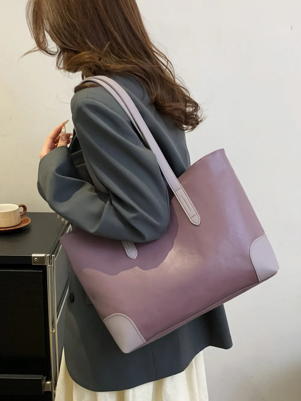 PU Leather Medium Tote Bag - Premium Tote Bag from Trendsi - Just $39.99! Shop now at Handbags Specialist Headquarter