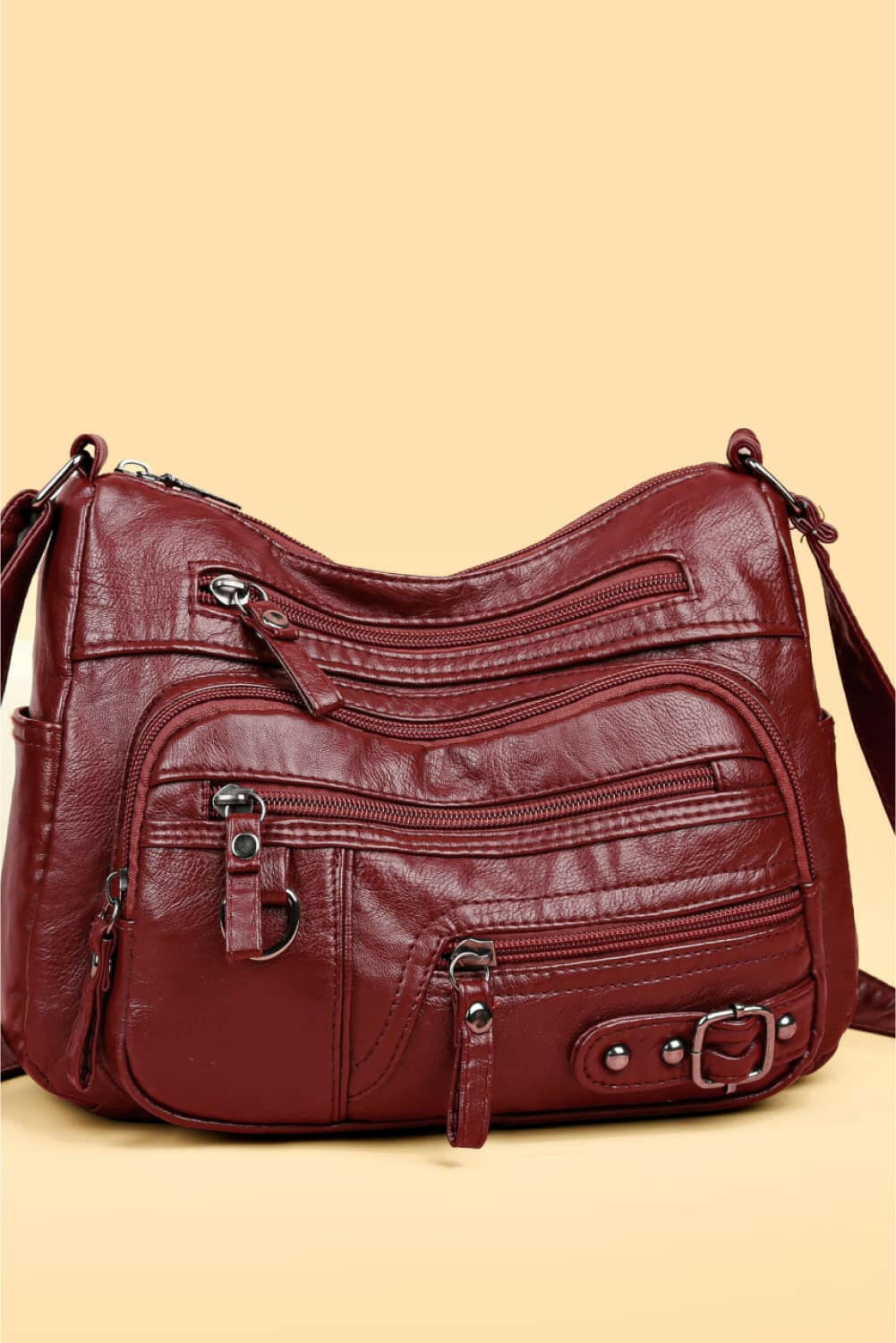 Multi-Pocket PU Leather Crossbody Bag.