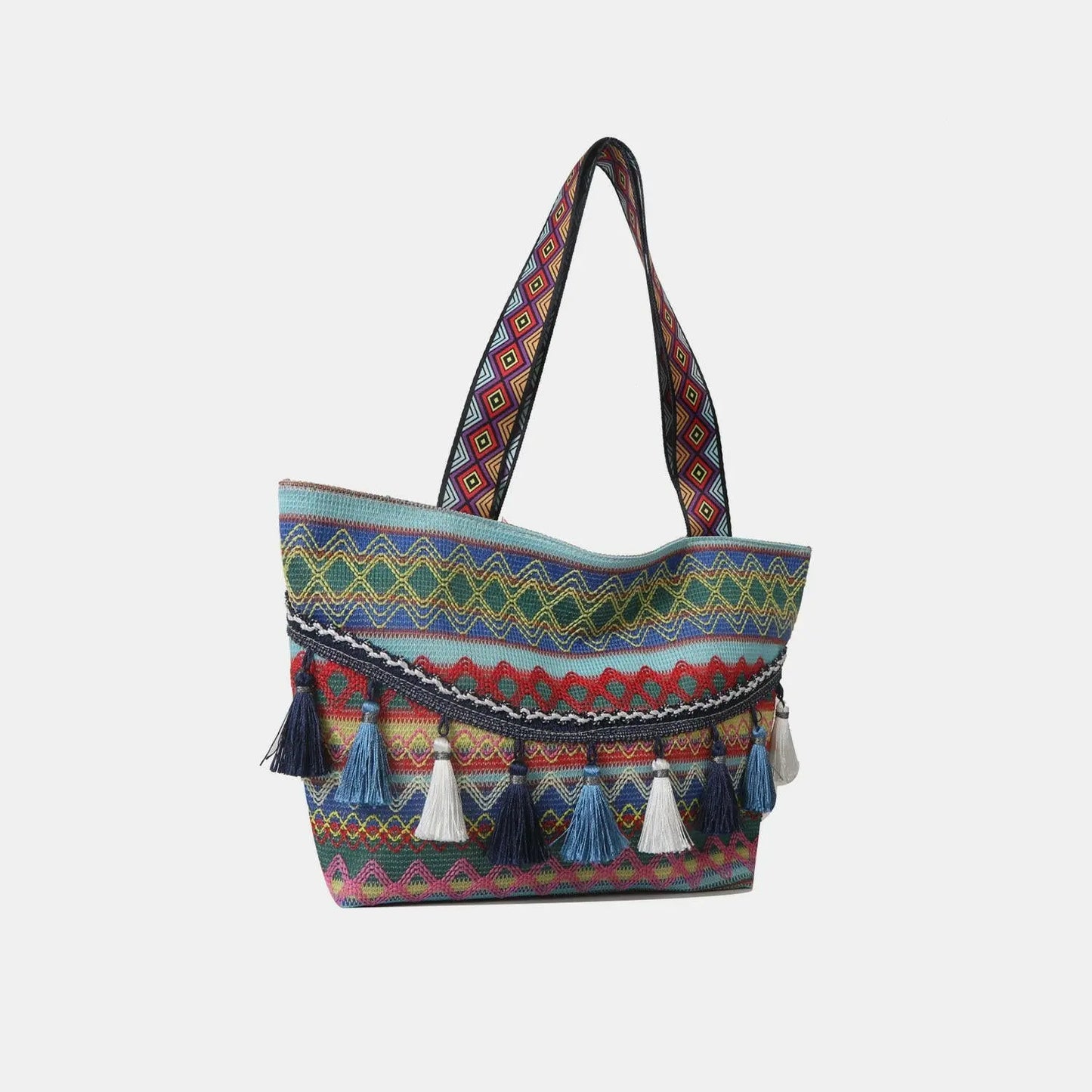 Printed Tassel Detail Tote Bag.