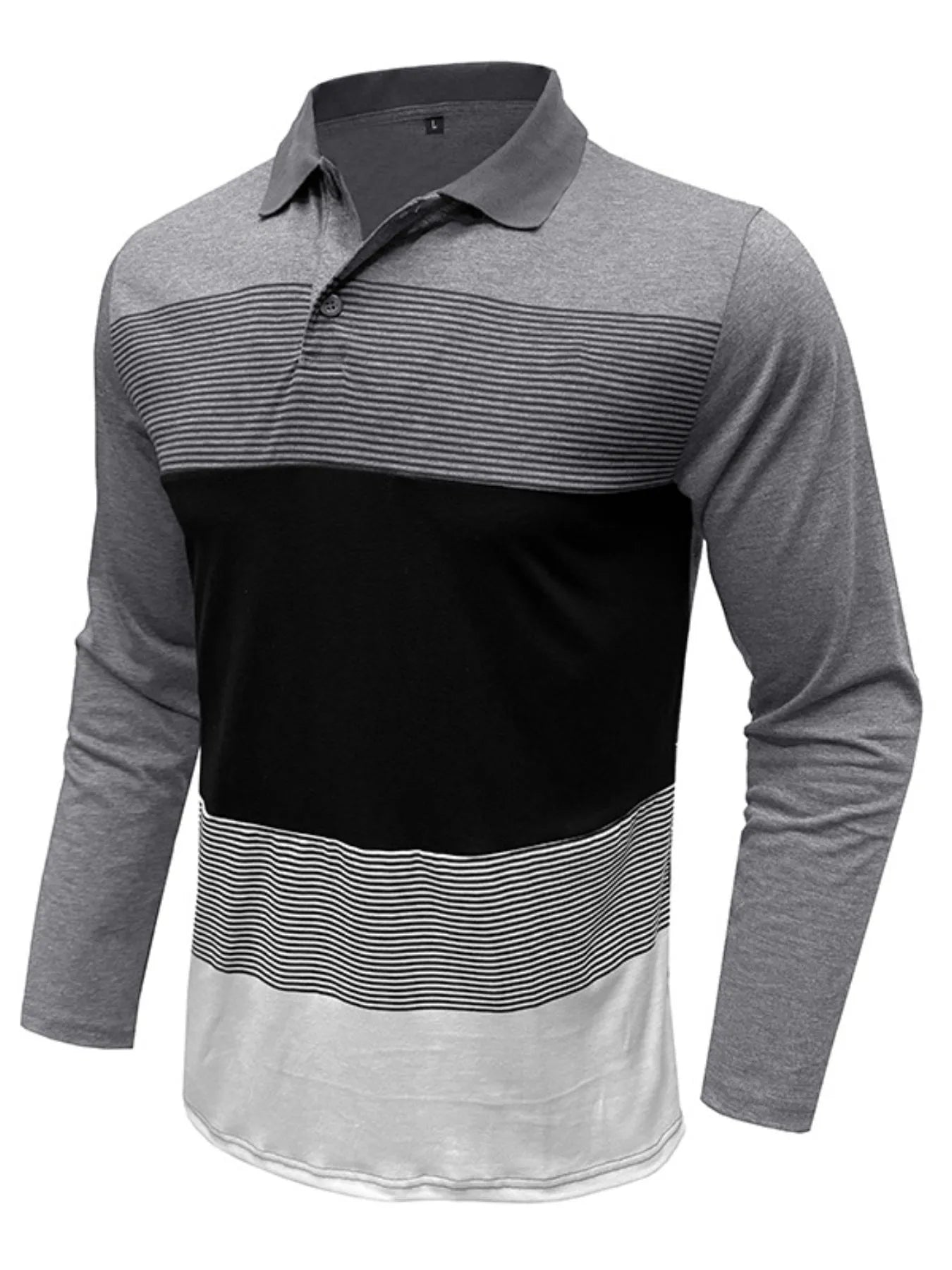 Men's Color Block Striped Long Sleeve Polo Shirt - Premium Men's Polo shirt from Trendsi - Just $39.99! Shop now at Handbags Specialist Headquarter