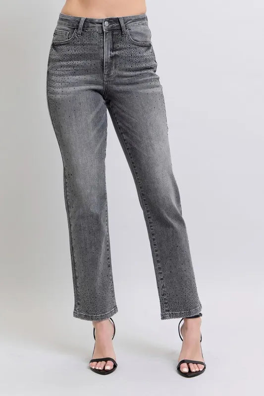Judy Blue Full Size High Waist Rhinestone Straight Jeans Plus Size - Premium Women / Jeans & Denim from Trendsi - Just $81.99! Shop now at Handbags Specialist Headquarter