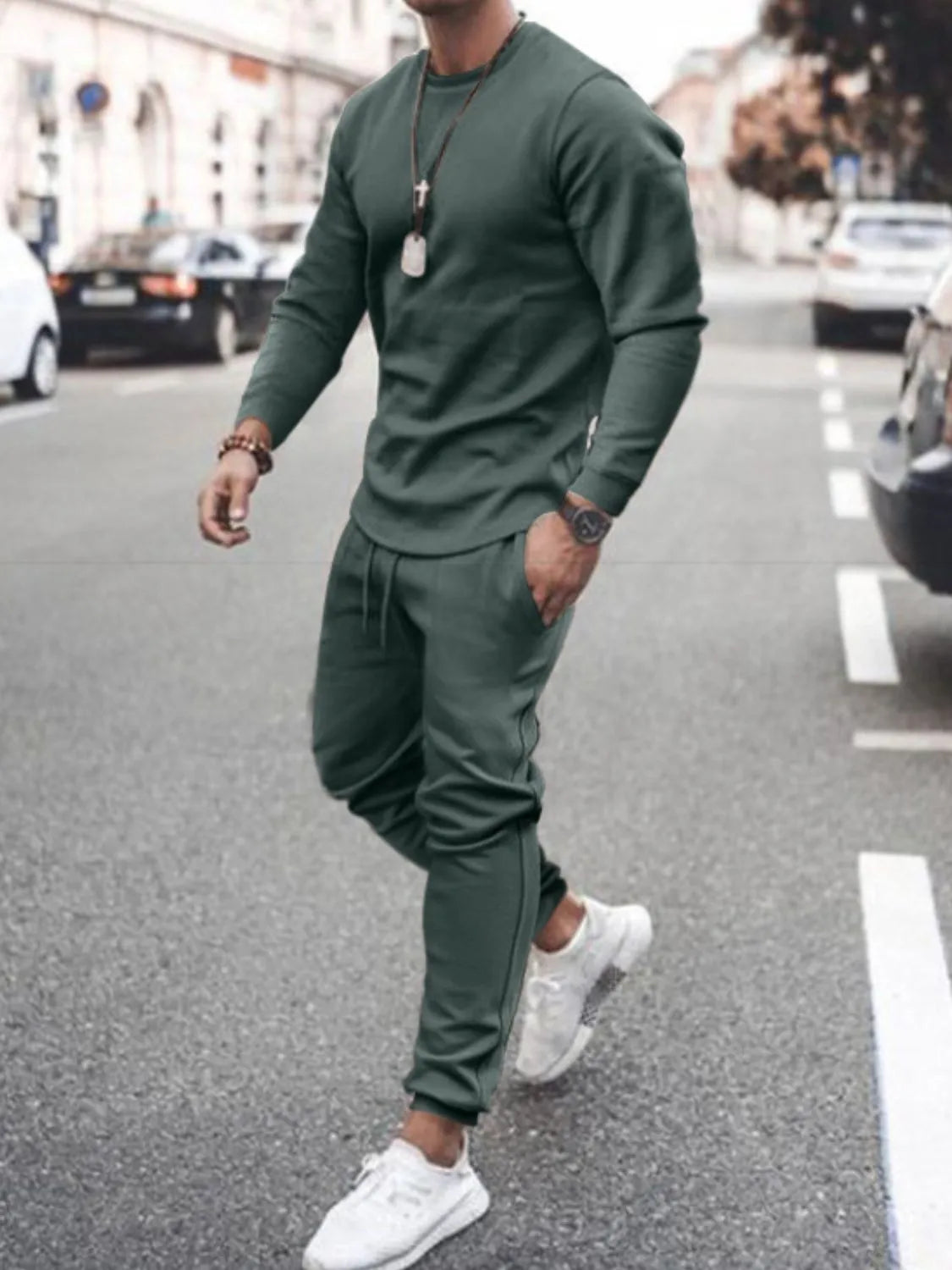 Men's Full Size Round Neck Long Sleeve Top and Pants Set Plus Size - Premium Men's Pants Set from Trendsi - Just $34.54! Shop now at Handbags Specialist Headquarter