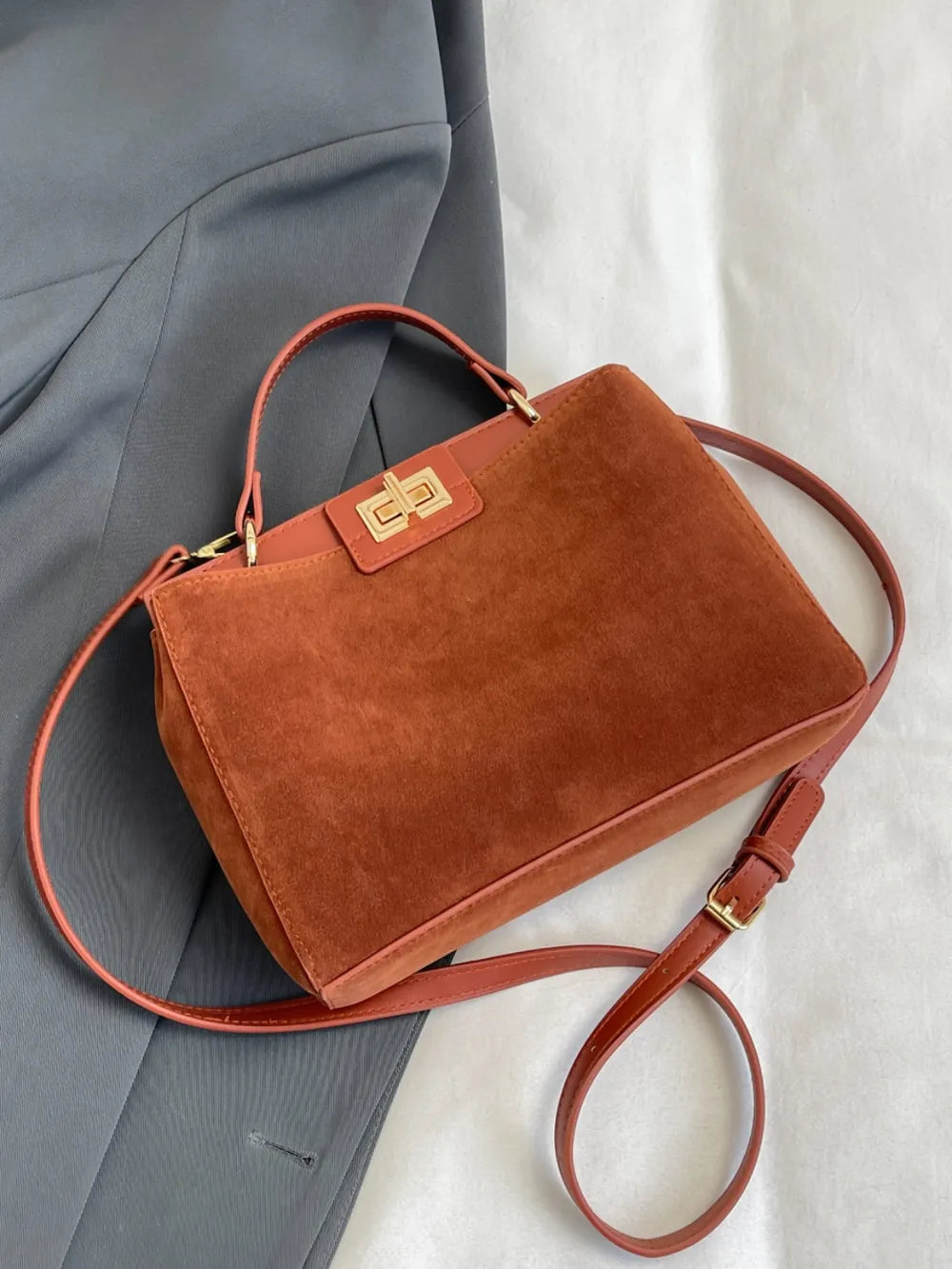 Solid Color Handbag with Removable Strap - Premium handbags from Trendsi - Just $33.99! Shop now at Handbags Specialist Headquarter