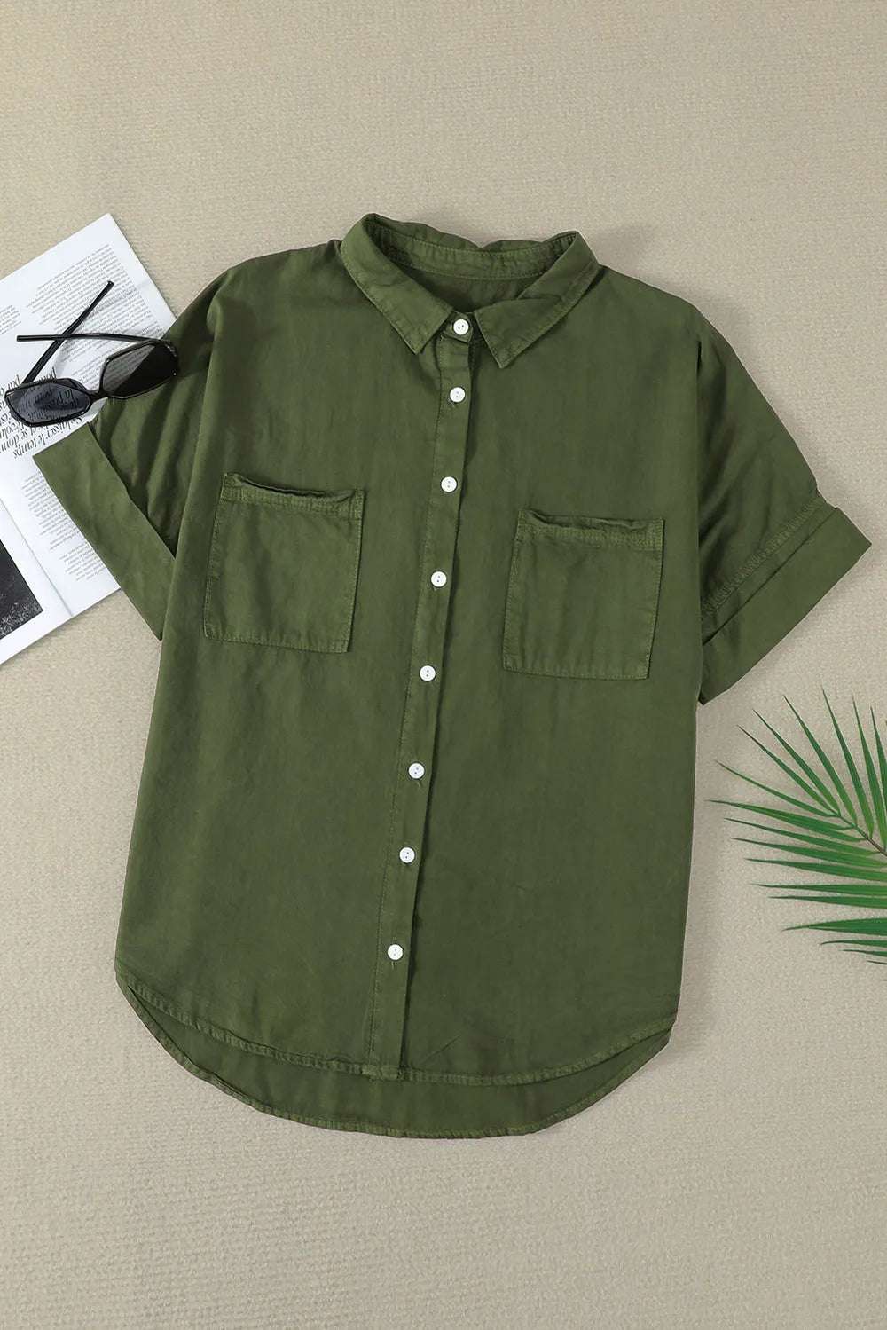 Pocketed Button Up Short Sleeve Denim Shirt - Premium Women / Jeans & Denim from Trendsi - Just $37! Shop now at Handbags Specialist Headquarter