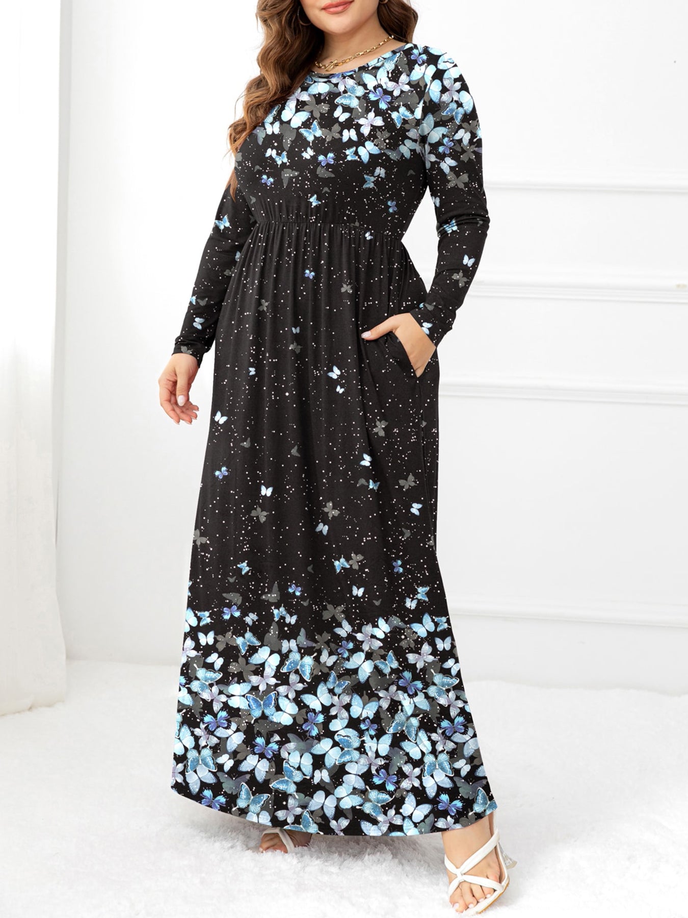 Plus Size Round Neck Maxi Dress with Pockets - Premium Dresses from Trendsi - Just $48.99! Shop now at Handbags Specialist Headquarter