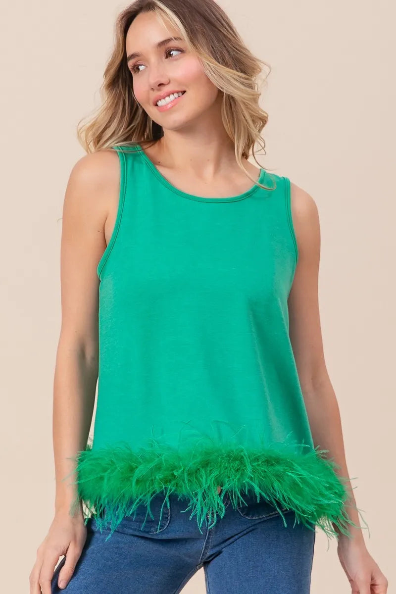 BiBi French Terry Faux Feather Bottom Back Tied Top - Premium Bottoms from Trendsi - Just $42.18! Shop now at Handbags Specialist Headquarter