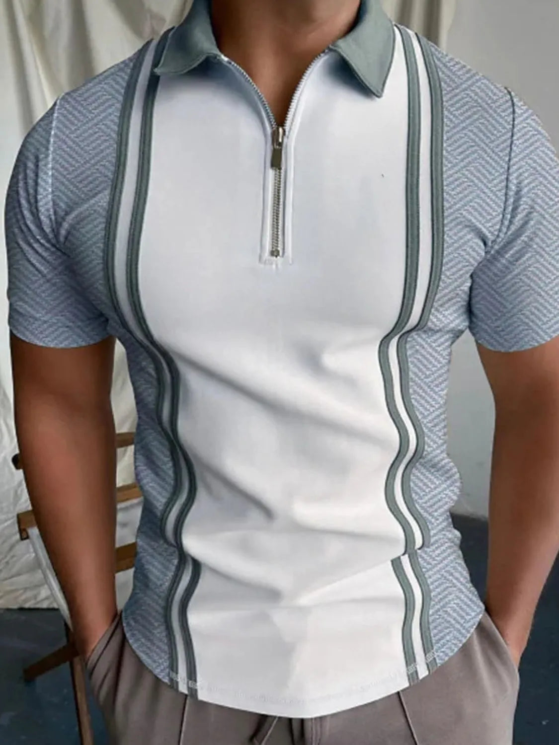 Men's Full Size Zip Collar Short Sleeve Polo Plus Size - Premium Men's Shirts from Trendsi - Just $29.88! Shop now at Handbags Specialist Headquarter