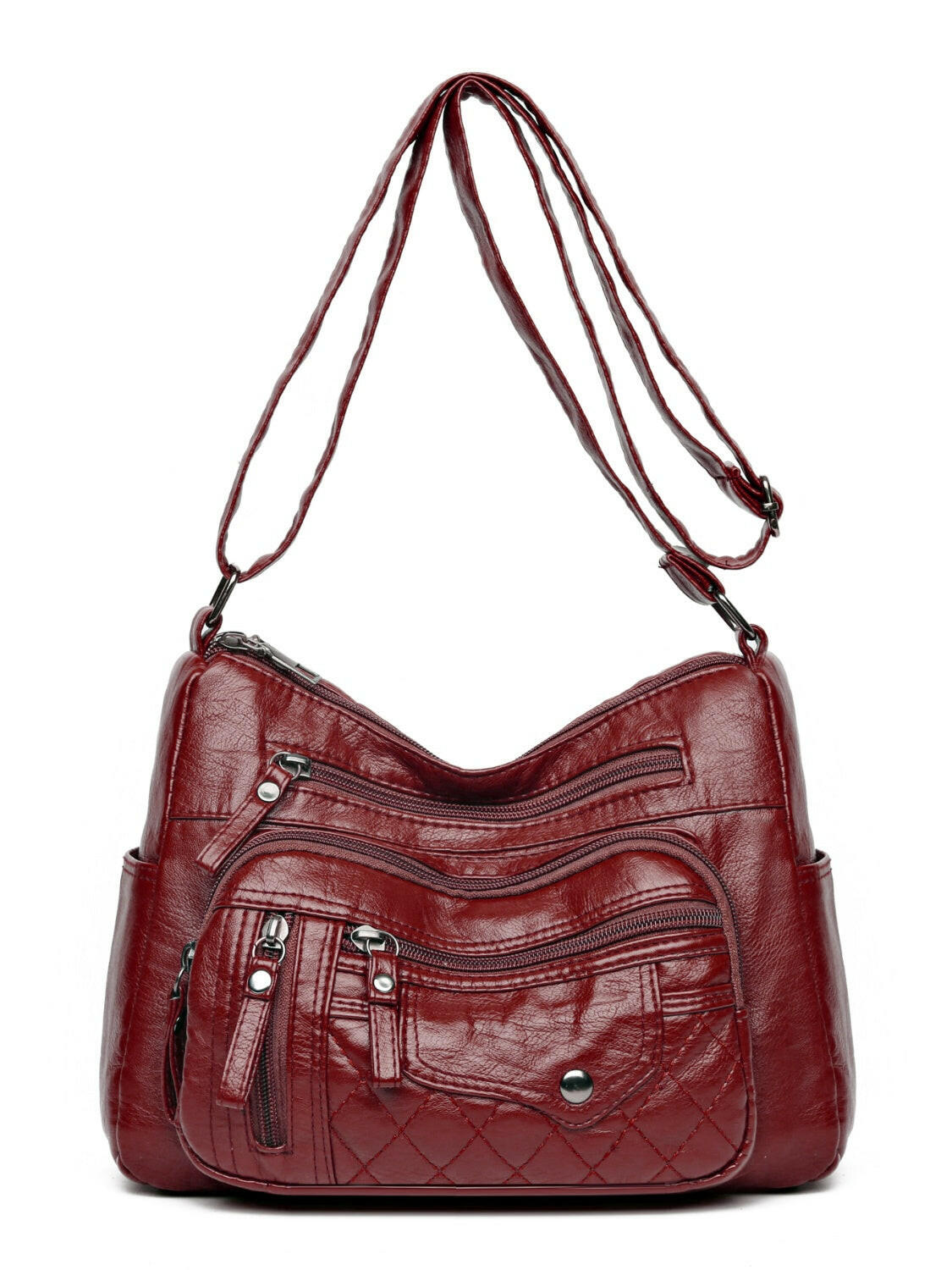 PU Leather Multi Pockets Adjustable Strap Shoulder Bag.