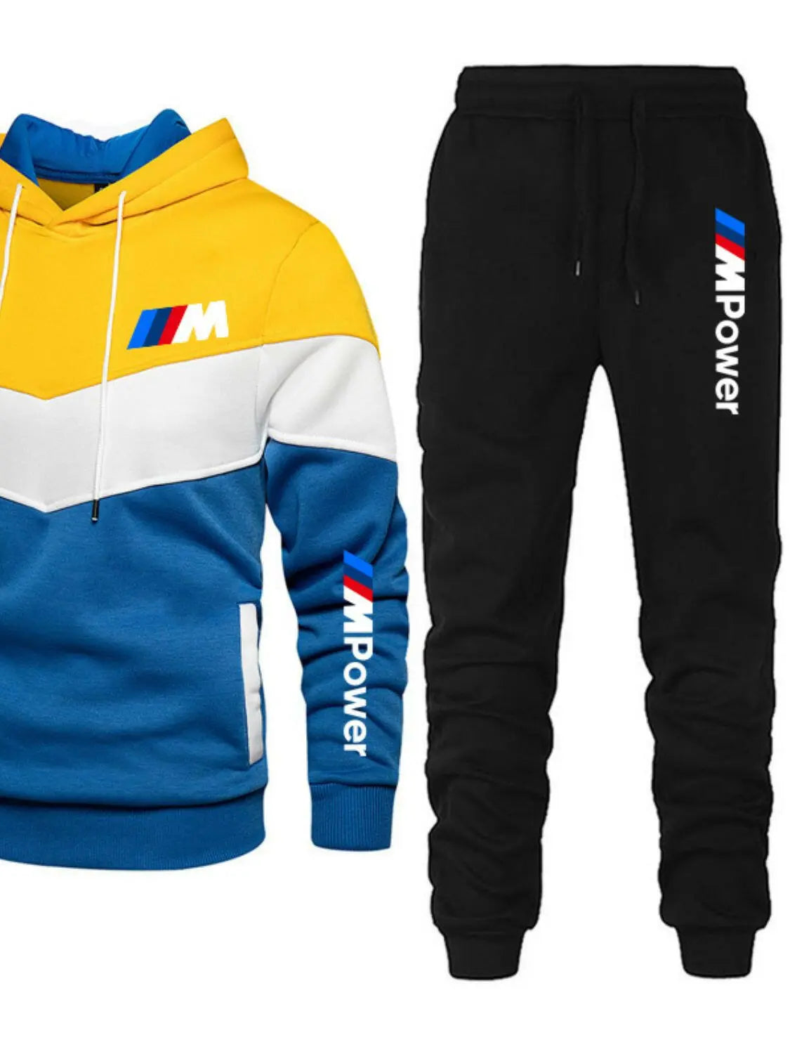 Men's Full Size Drawstring Contrast Hoodie and Pants Set Plus Size.