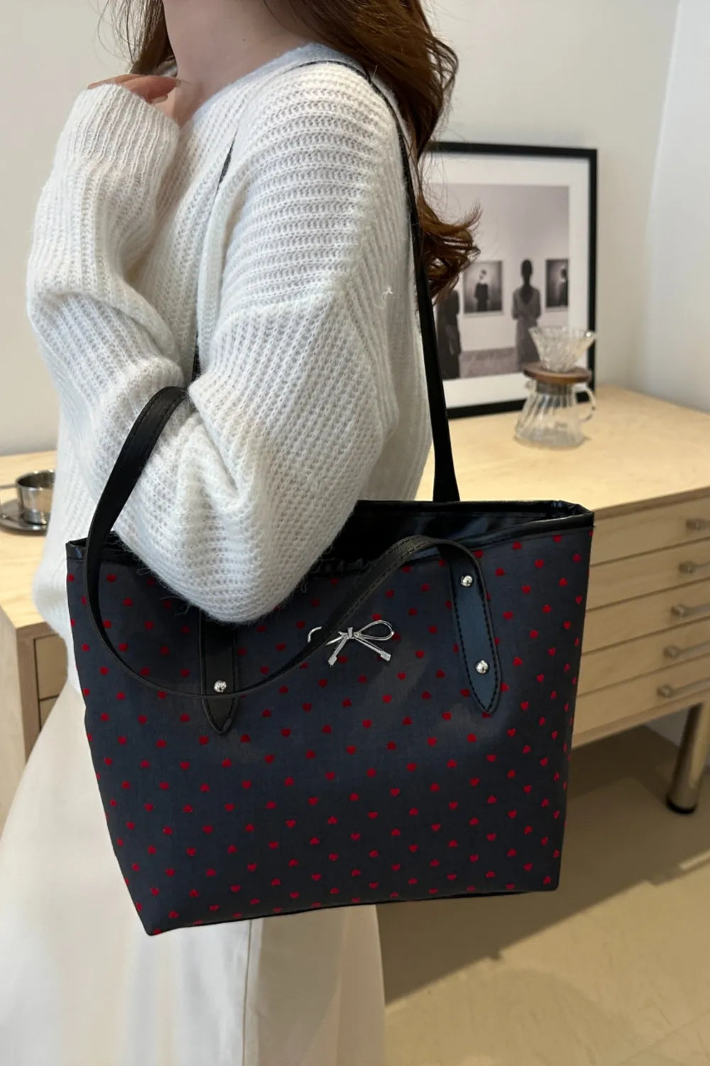 Bow Trim Polyester Tote Bag - Premium Tote Bag from Trendsi - Just $39.99! Shop now at Handbags Specialist Headquarter