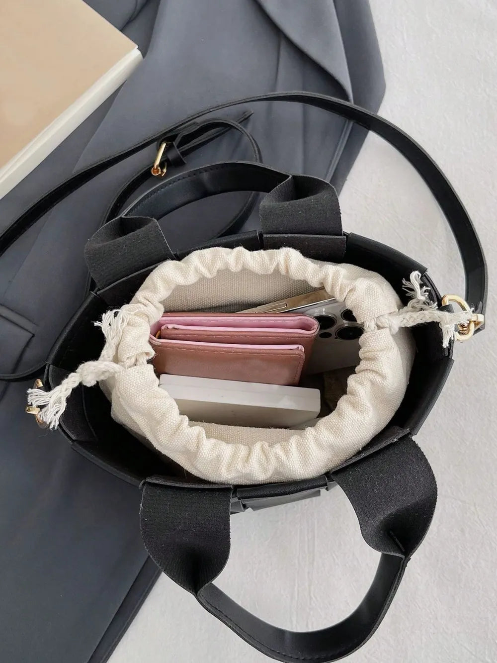 PU Leather Braided Bucket Bag - Premium Tote Bag from Trendsi - Just $33.99! Shop now at Handbags Specialist Headquarter