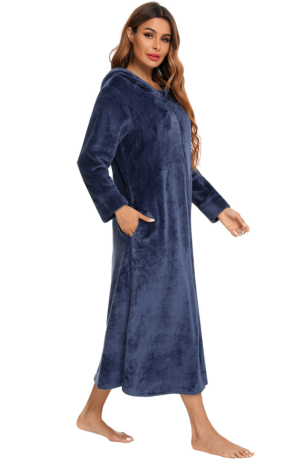 Zip Front Hooded Night Dress with Pockets - Premium Sleepwear from Trendsi - Just $60.99! Shop now at Handbags Specialist Headquarter