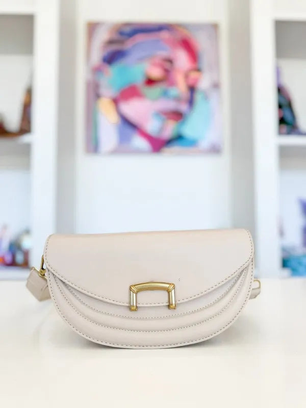 Fame Buckle Closure Crescent Faux Leather Crossbody Bag - Premium Crossbody Bag from Trendsi - Just $53.99! Shop now at Handbags Specialist Headquarter