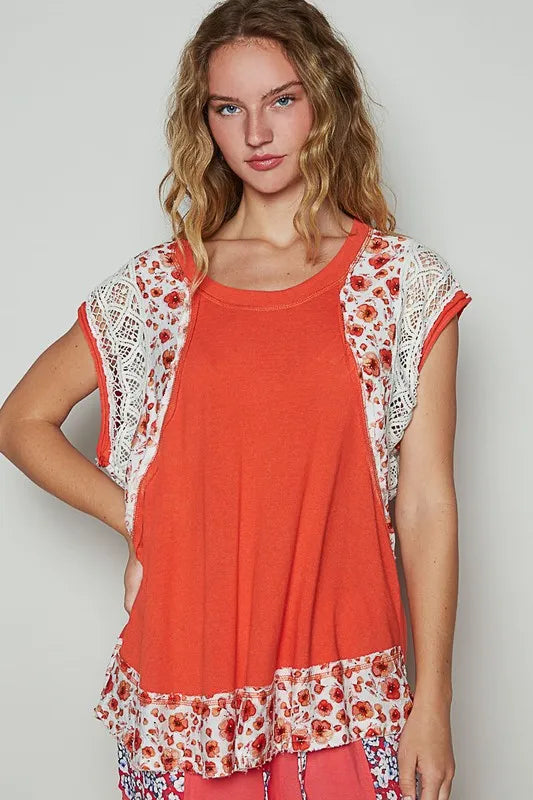 POL Floral Frayed Hem Crochet Cap Sleeve Top - Premium Women / Jeans & Denim from Trendsi - Just $55.08! Shop now at Handbags Specialist Headquarter
