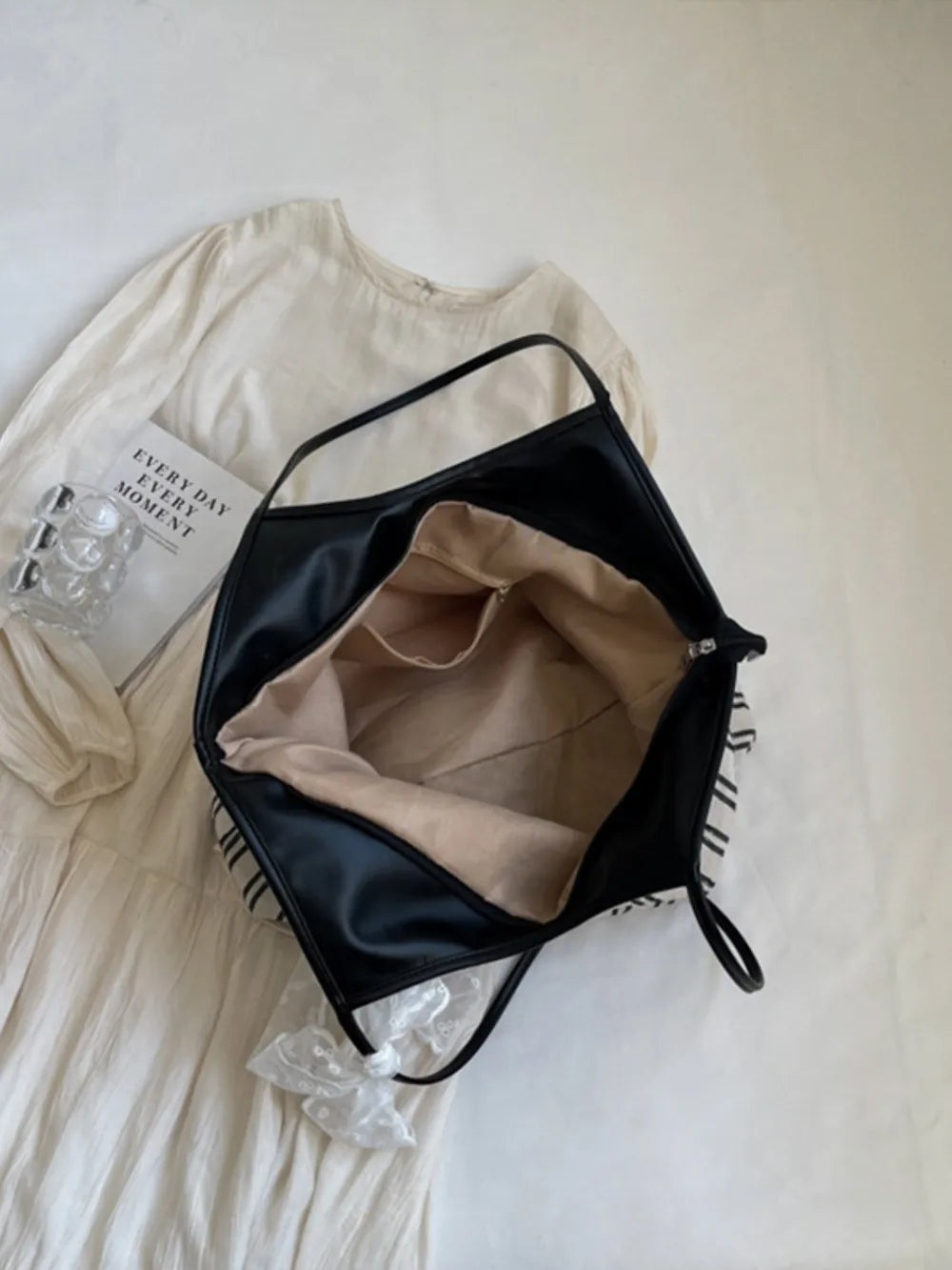 Striped Canvas Tote Bag - Premium Tote Bag from Trendsi - Just $39.99! Shop now at Handbags Specialist Headquarter
