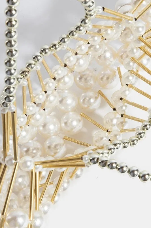 Fame Pearl and Metallic Tube Crescent Handbag - Premium Tote Bag from Trendsi - Just $49.99! Shop now at Handbags Specialist Headquarter