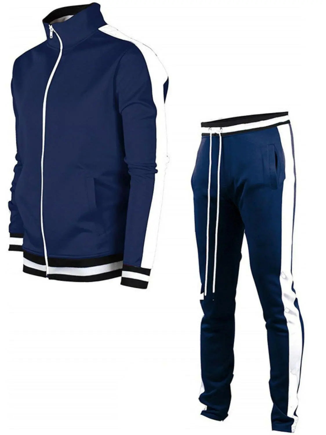 Men's Full Size Contrast Zip Up Top and Pants Set Plus Size.