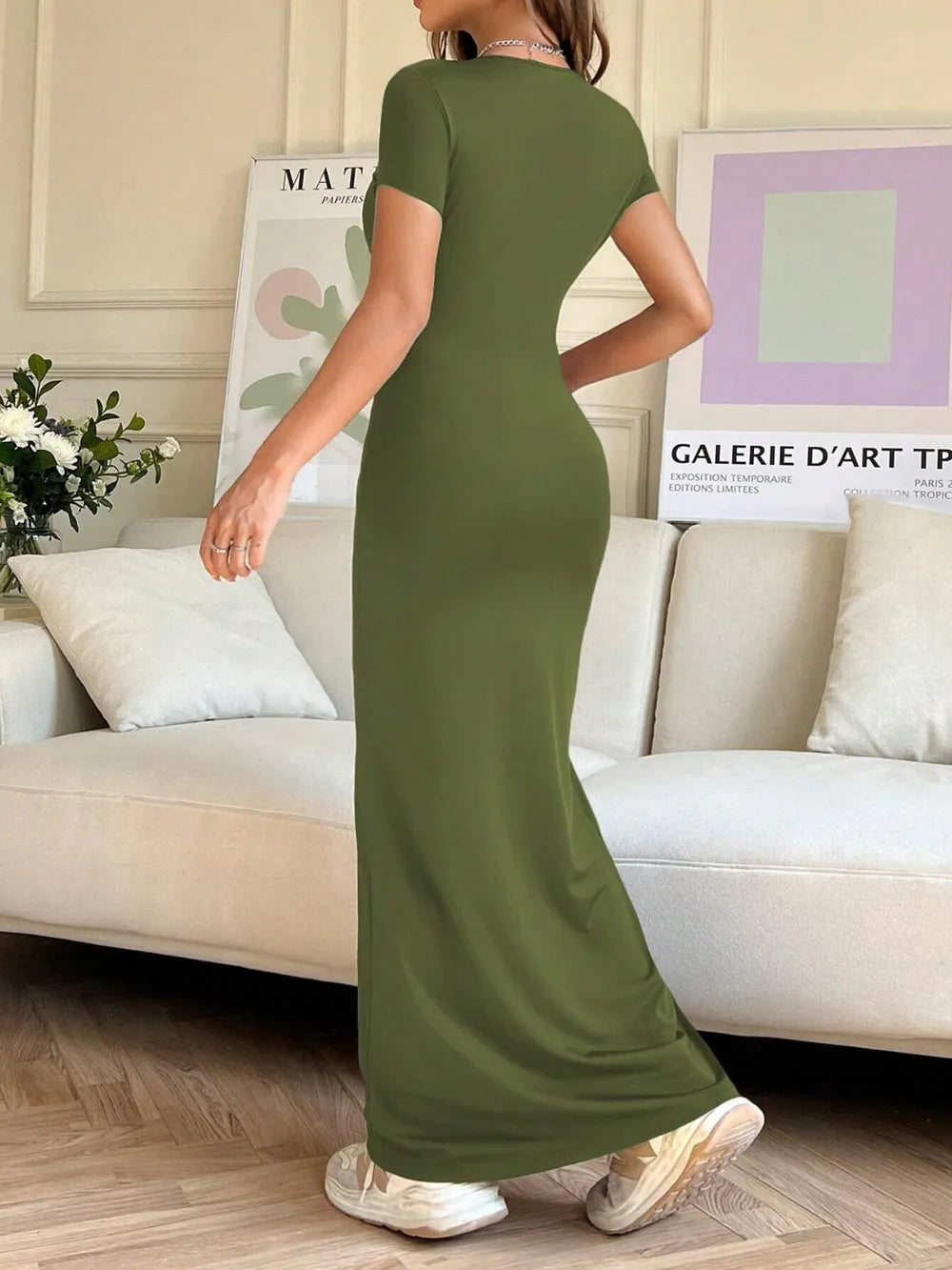 Short Sleeve Maxi Tee Dress - Premium Maxi Dress from Trendsi - Just $29.99! Shop now at Handbags Specialist Headquarter
