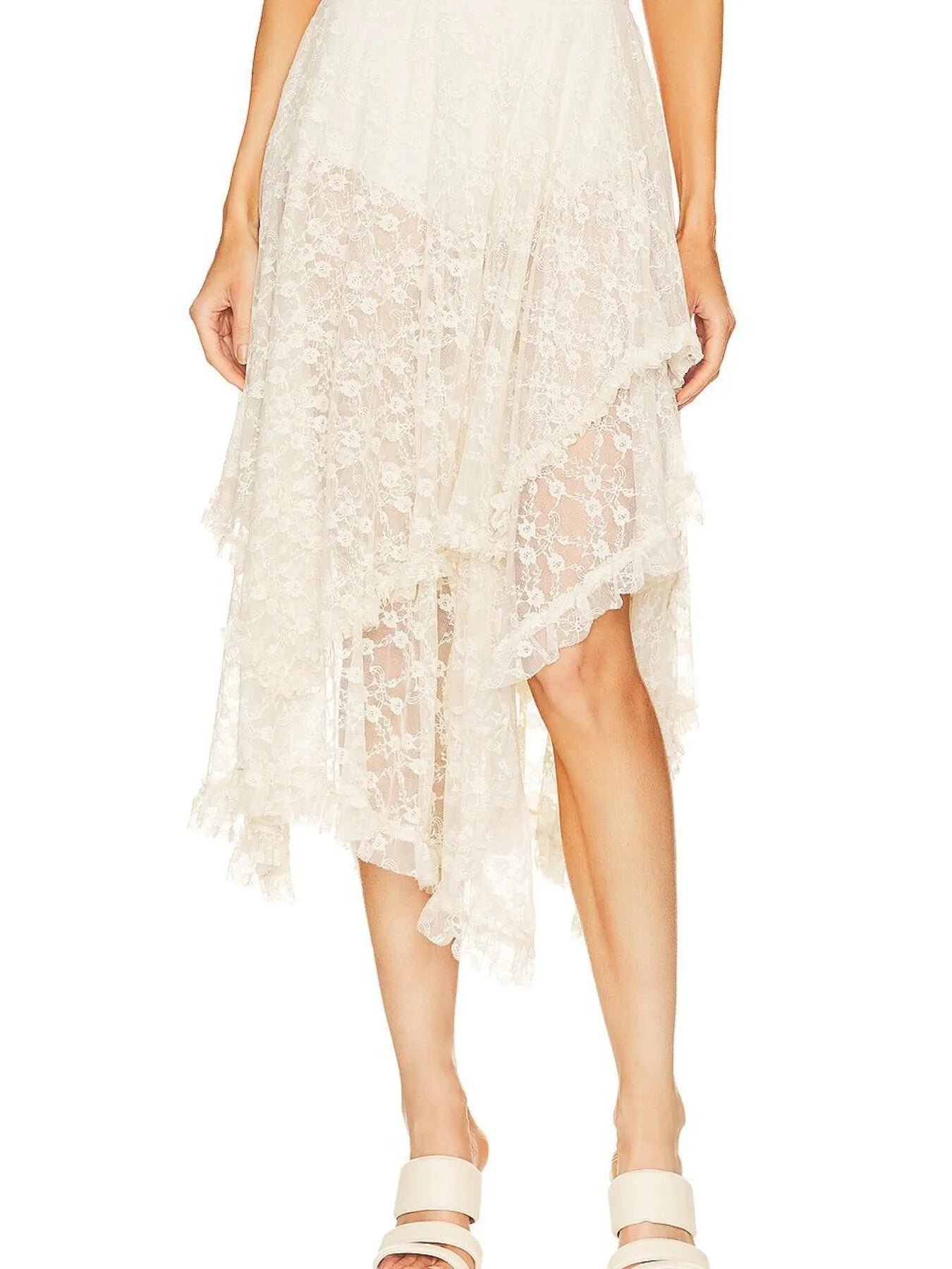 Asymmetrical Lace Midi Skirt - Premium Skirts from Trendsi - Just $41.99! Shop now at Handbags Specialist Headquarter