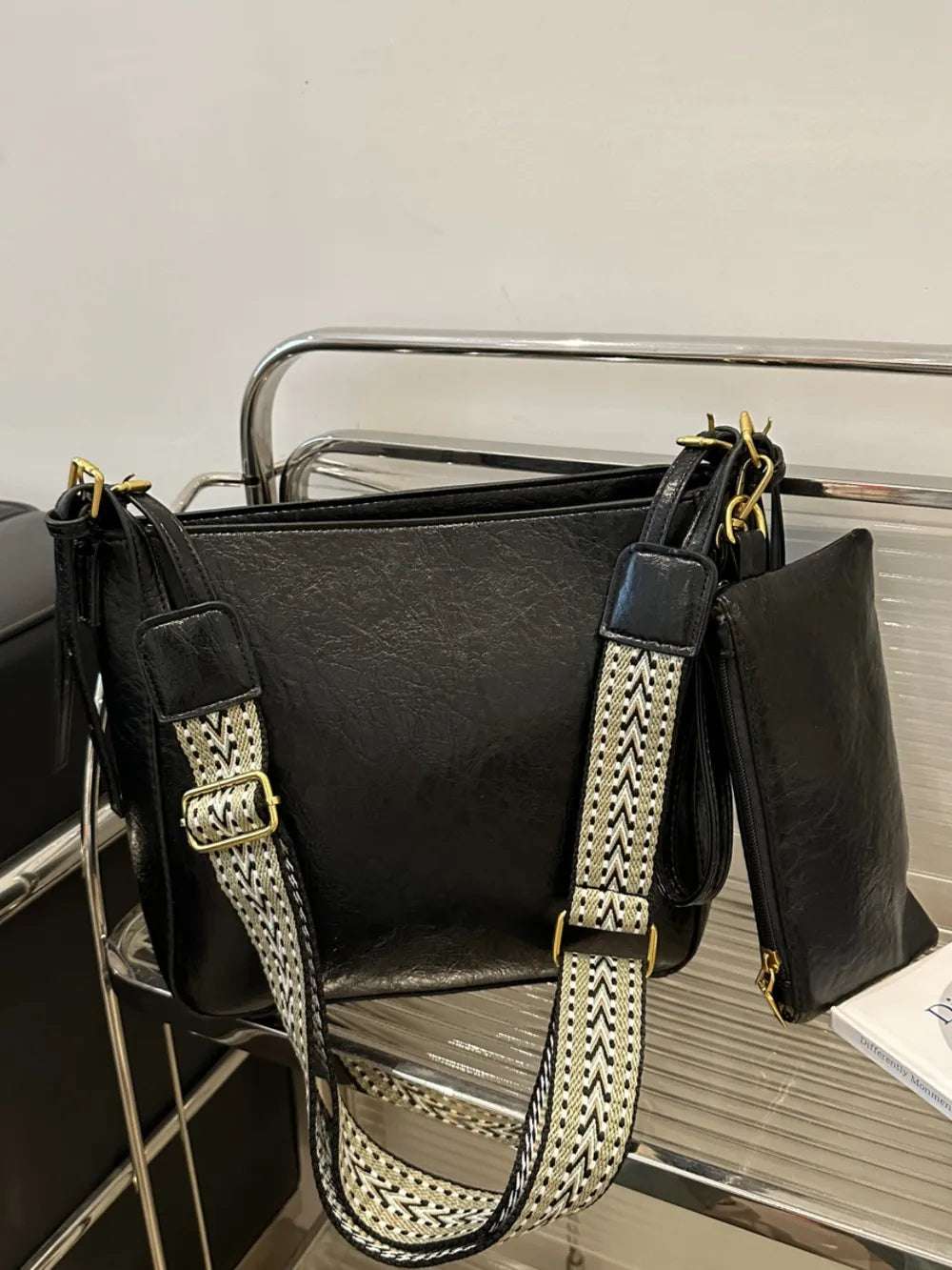 PU Leather Adjustable Strap Crossbody Bag with Pouch - Premium Crossbody Bag from Trendsi - Just $31.99! Shop now at Handbags Specialist Headquarter