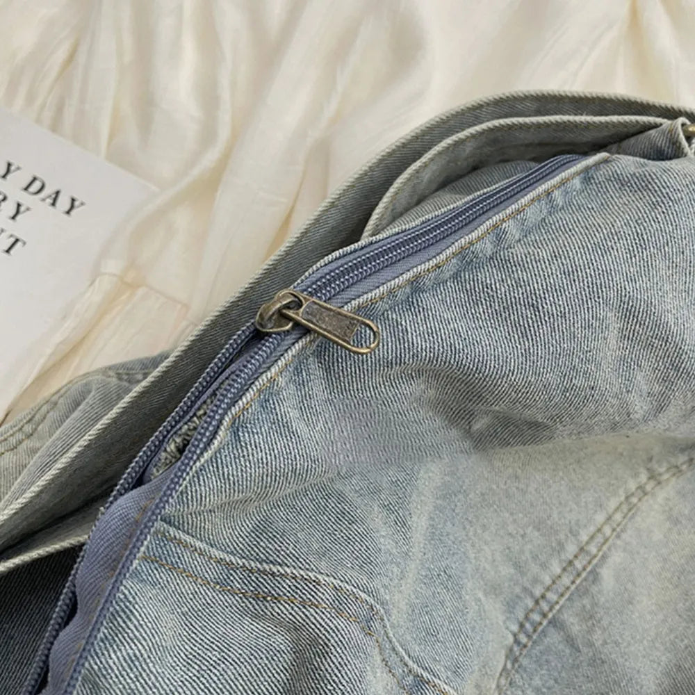 Adjustable Strap Denim Tote Bag - Premium Tote Bag from Trendsi - Just $36.99! Shop now at Handbags Specialist Headquarter