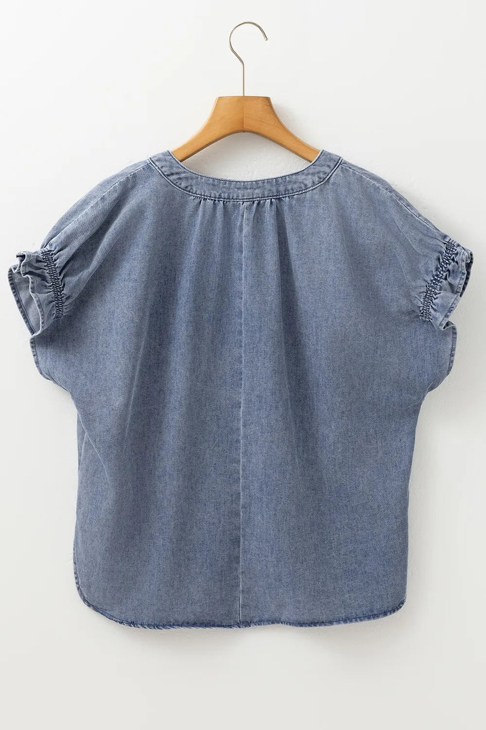 V Neck Ruffled Short Puff Sleeve Denim Top - Premium Women / Jeans & Denim from Trendsi - Just $39.06! Shop now at Handbags Specialist Headquarter