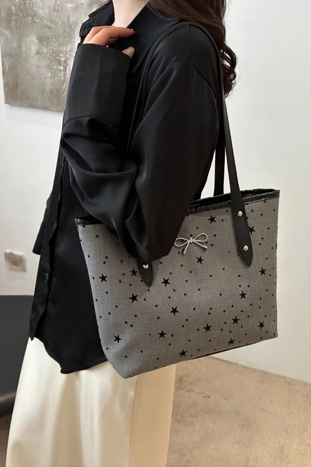 Bow Trim Polyester Tote Bag - Premium Tote Bag from Trendsi - Just $39.99! Shop now at Handbags Specialist Headquarter