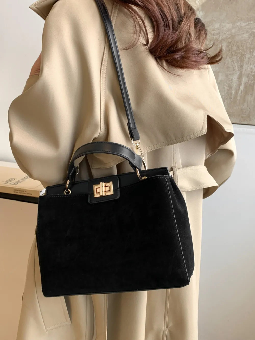 Solid Color Handbag with Removable Strap - Premium handbags from Trendsi - Just $33.99! Shop now at Handbags Specialist Headquarter