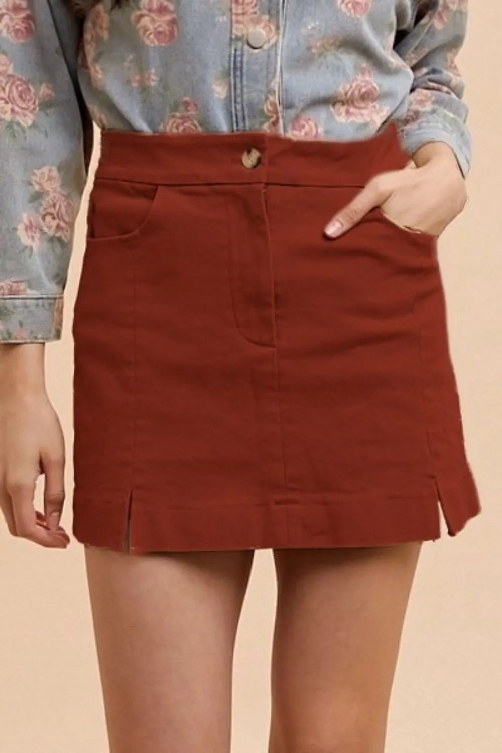 Annie Wear Comfort Stretch Cotton Slit Detailed Mini Skirt - Premium Skirts from Trendsi - Just $26.99! Shop now at Handbags Specialist Headquarter