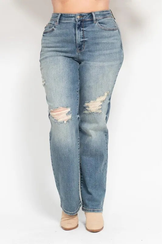 Judy Blue Full Size High Waist Distressed Dad Jean Plus Size - Premium Women / Jeans & Denim from Trendsi - Just $63.99! Shop now at Handbags Specialist Headquarter