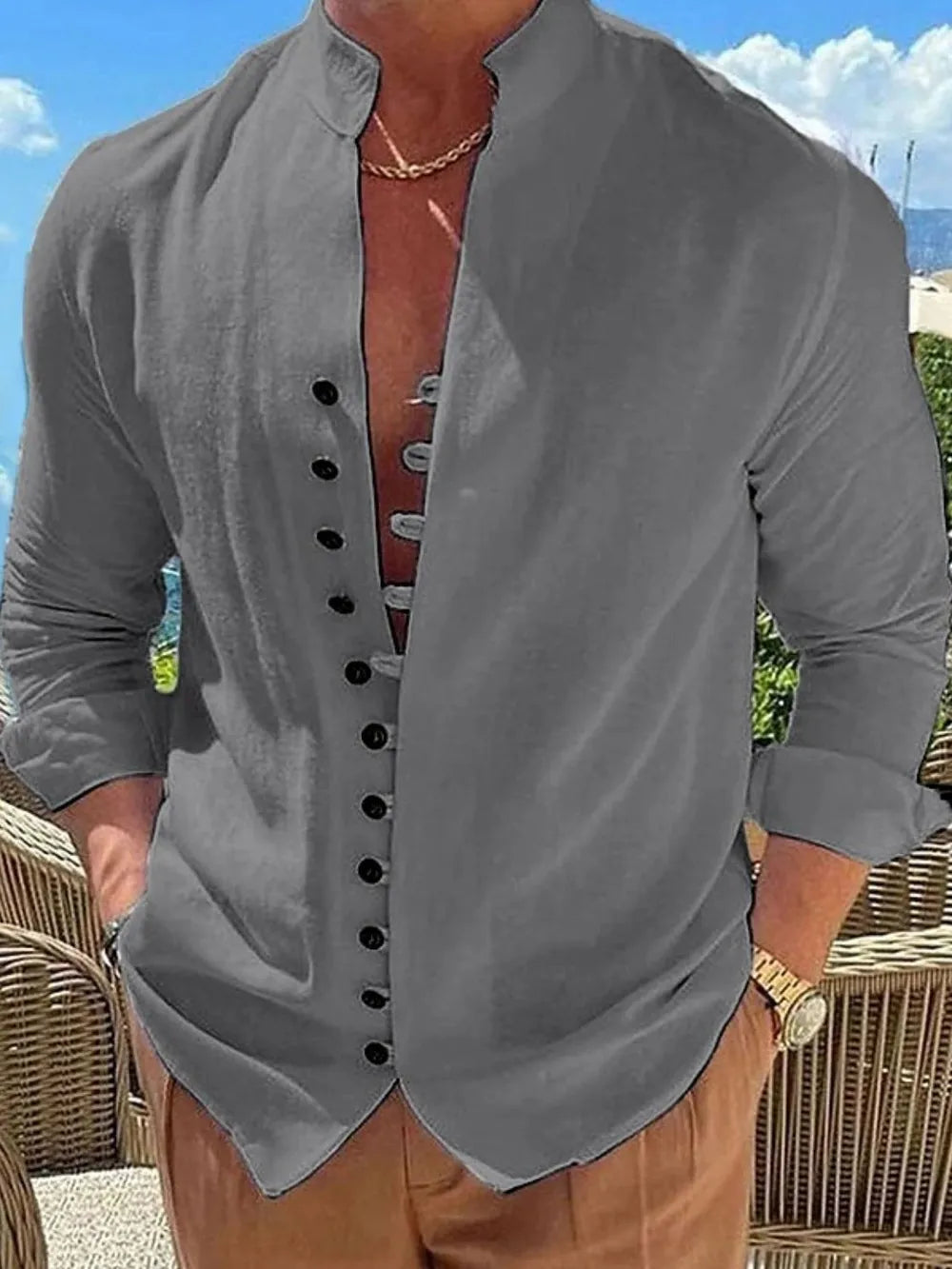 Men's Full Size Button Front Long Sleeve Shirt Plus Size - Premium Men's Shirt's from Trendsi - Just $26.08! Shop now at Handbags Specialist Headquarter