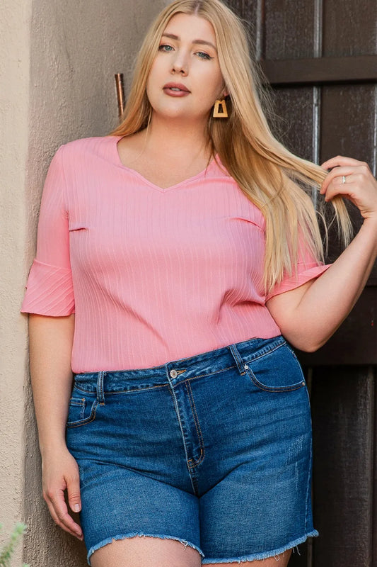 Plus Size V-Neck Half Sleeve Blouse - Premium Plus Size Shirts from Trendsi - Just $13.72! Shop now at Handbags Specialist Headquarter