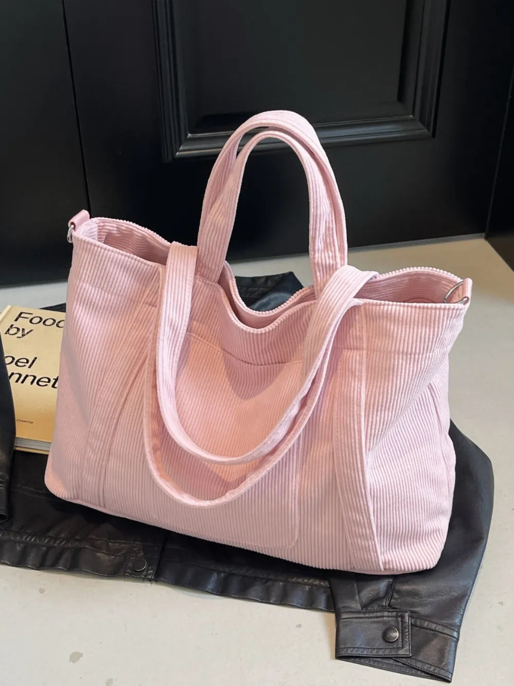 Corduroy Solid Large Tote Bag - Premium Tote Bag from Trendsi - Just $39.99! Shop now at Handbags Specialist Headquarter