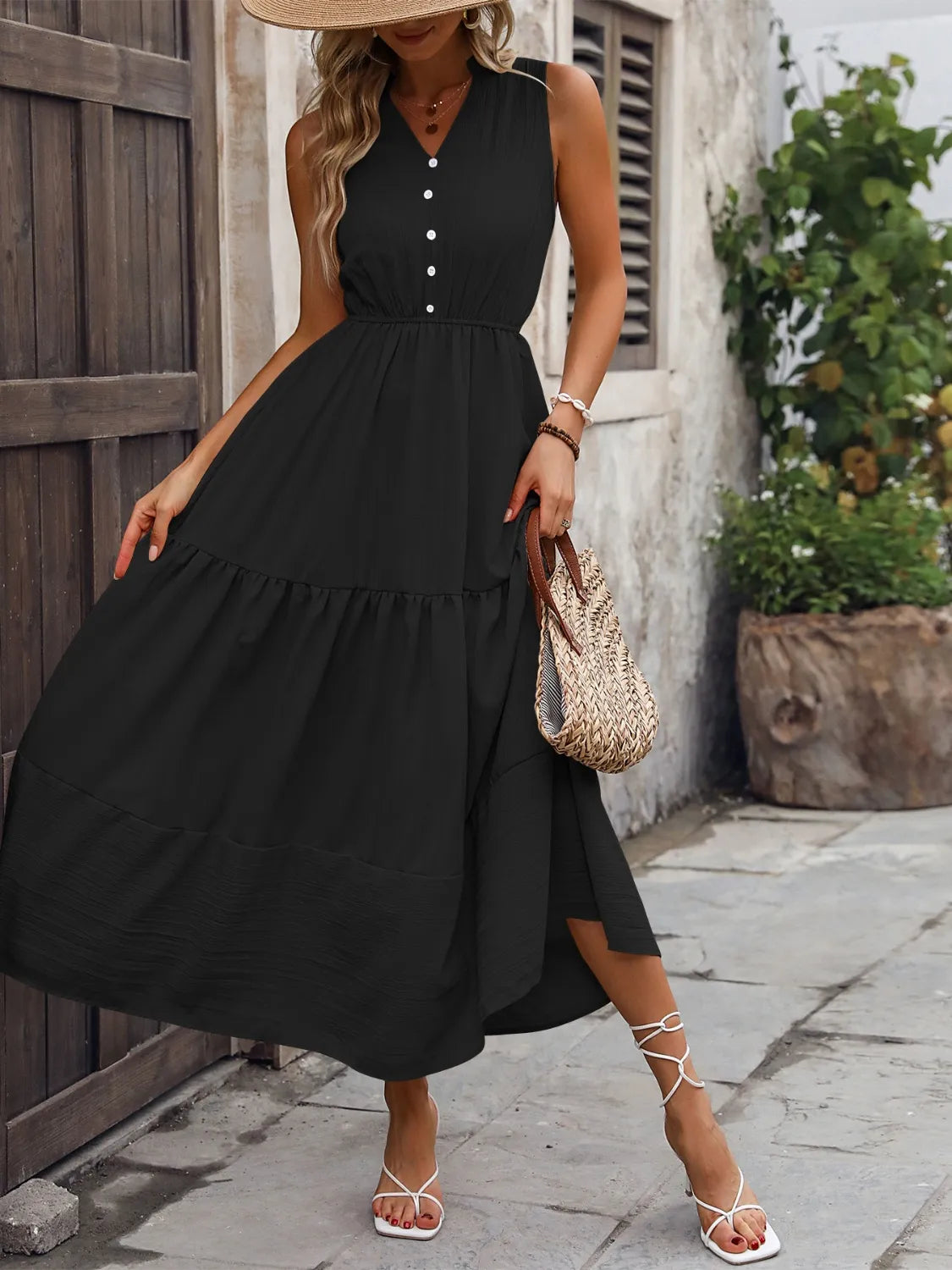 Notched Sleeveless Maxi Tank Dress - Premium Maxi Dress from Trendsi - Just $30.99! Shop now at Handbags Specialist Headquarter