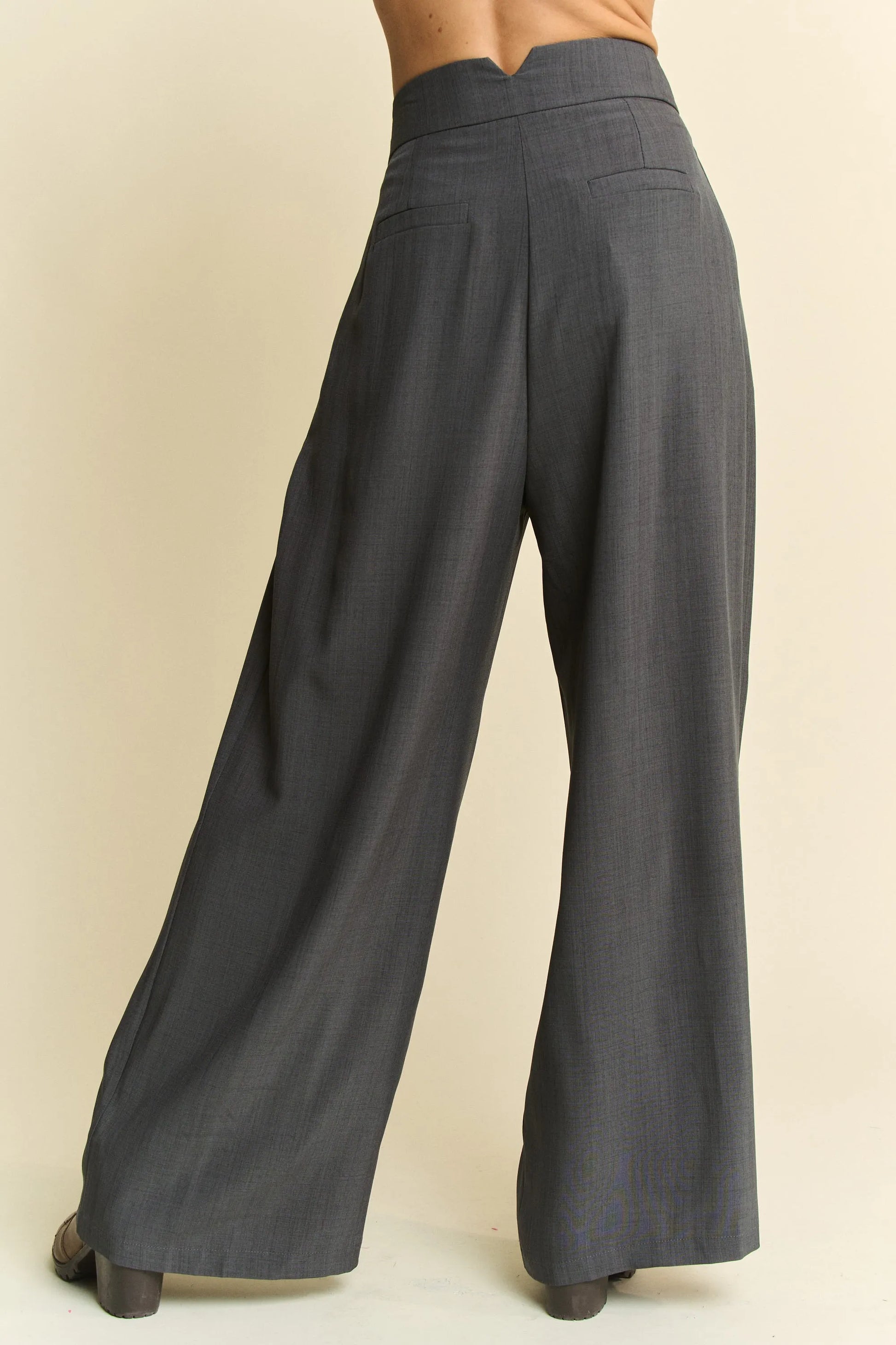 Davi & Dani Solid Back Pocket Shirring Detail Wide Leg Pants - Premium Women Pants from Trendsi - Just $57.99! Shop now at Handbags Specialist Headquarter