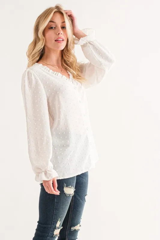 And The Why Polka Dot Ruffle Detailed Blouse Top - Premium Women / Tops from Trendsi - Just $38.88! Shop now at Handbags Specialist Headquarter