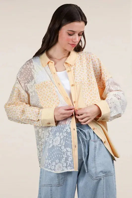VERY J Plus Size Contrast Ribbed Knit Lace Shacket.