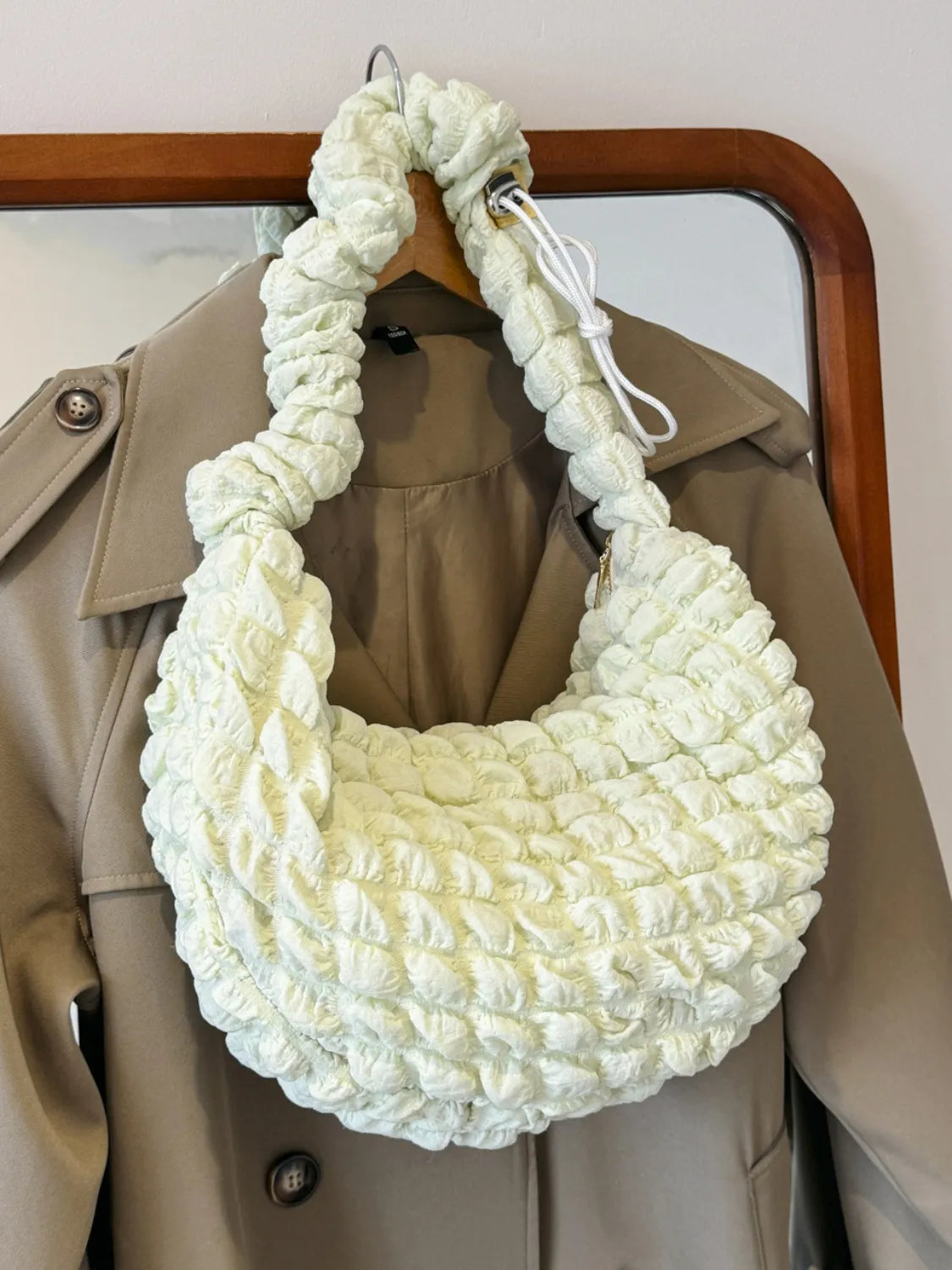 Drawstring Strap Bubble Textured Shoulder Bag.