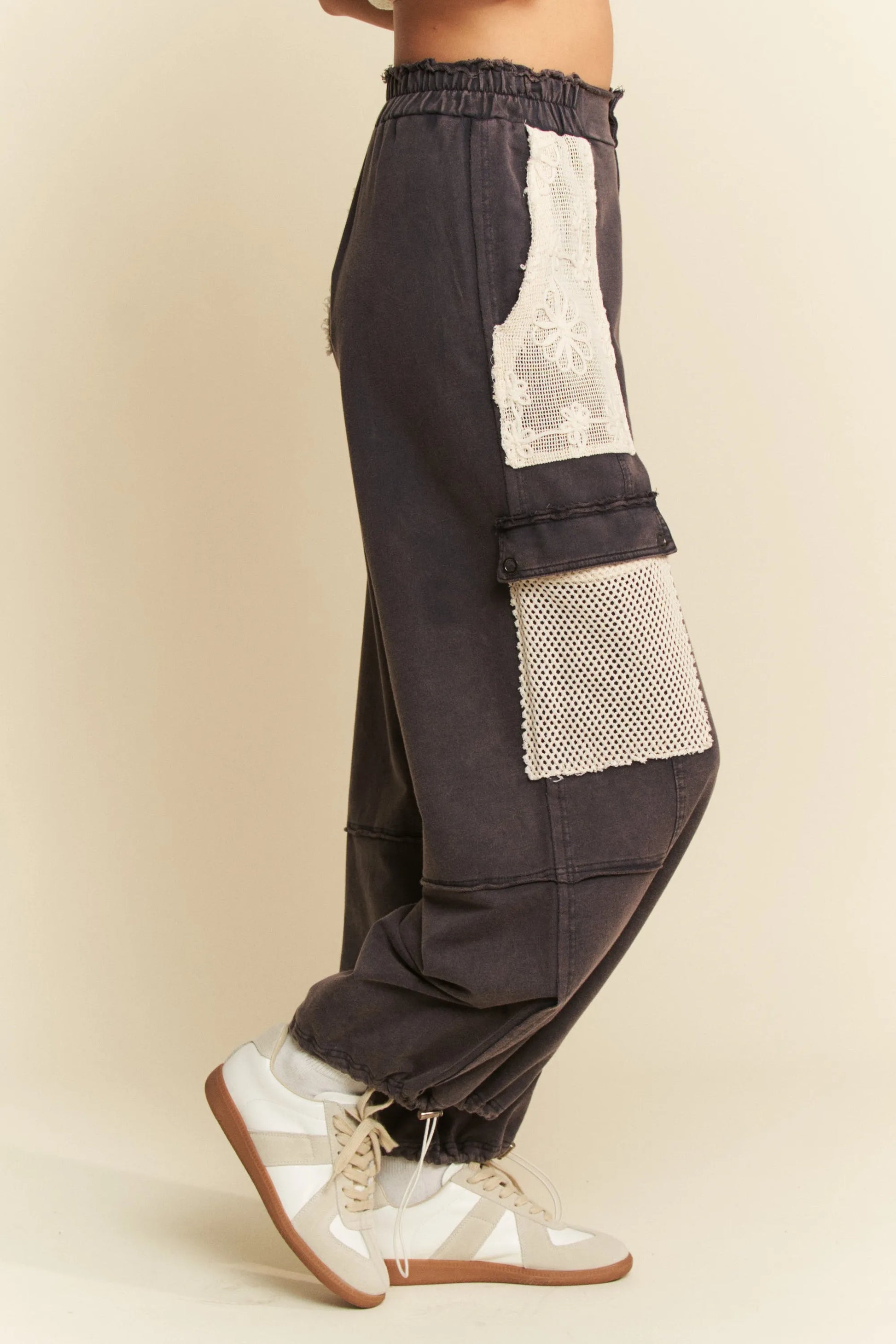 Davi & Dani Lace Patchwork Bottom Opening Adjustable Pants - Premium Women Pants from Trendsi - Just $66.99! Shop now at Handbags Specialist Headquarter