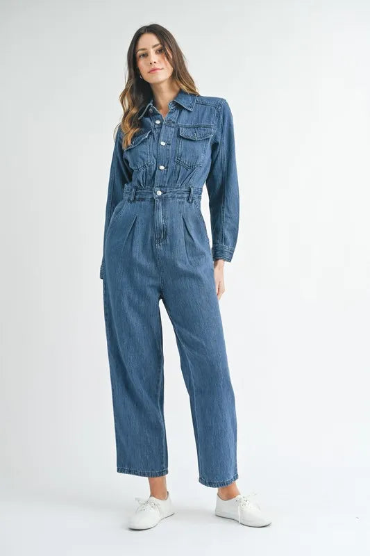 MABLE Cinched Waist Straight Leg Denim Jumpsuit - Premium Women / Jeans & Denim from Trendsi - Just $71.56! Shop now at Handbags Specialist Headquarter