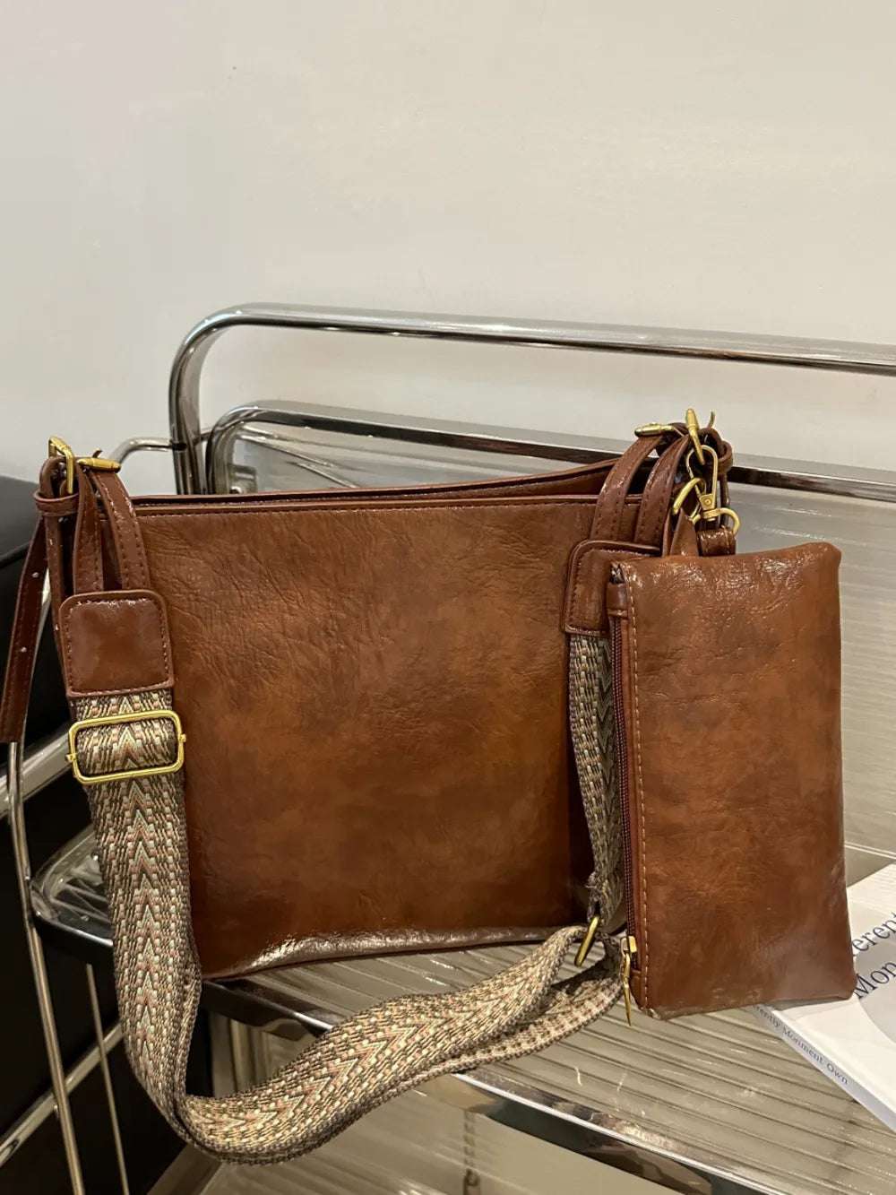 PU Leather Adjustable Strap Crossbody Bag with Pouch - Premium Crossbody Bag from Trendsi - Just $31.99! Shop now at Handbags Specialist Headquarter