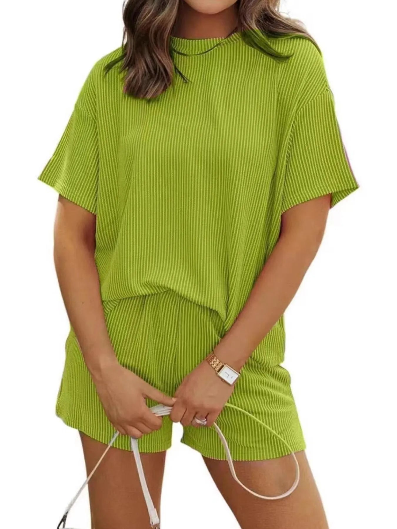 Full Size Ribbed Short Sleeve Top and Shorts Two-Piece Set Plus Size - Premium Sleepwear from Trendsi - Just $34.99! Shop now at Handbags Specialist Headquarter