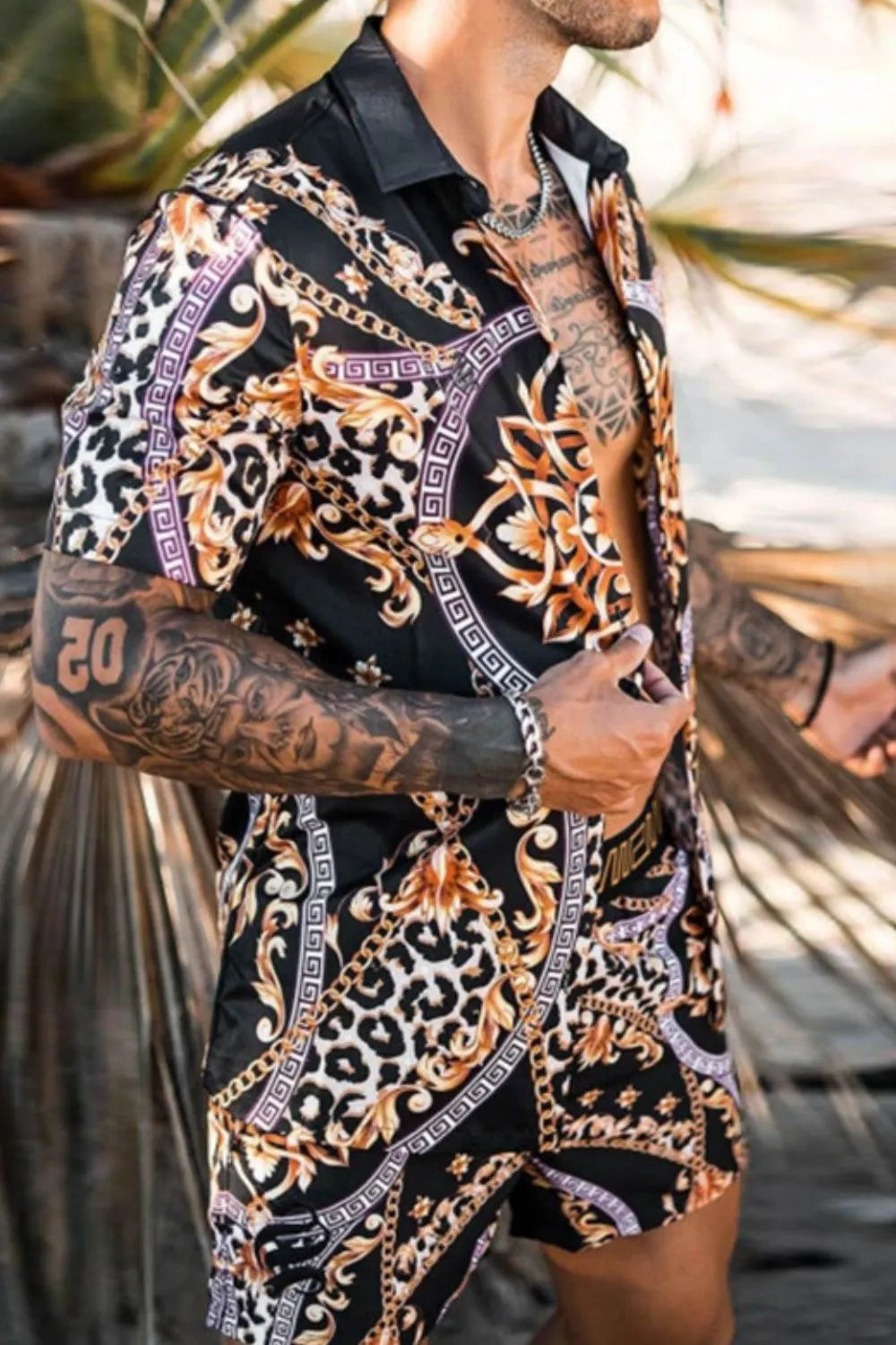 Men's Full Size Printed Short Sleeve Top and Shorts Set Plus Size - Premium Men's Shirts from Trendsi - Just $38.08! Shop now at Handbags Specialist Headquarter