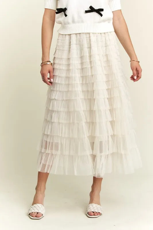 ADORA Elastic Waist Layered Mesh Midi Skirt - Premium from Trendsi - Just $39.99! Shop now at Handbags Specialist Headquarter
