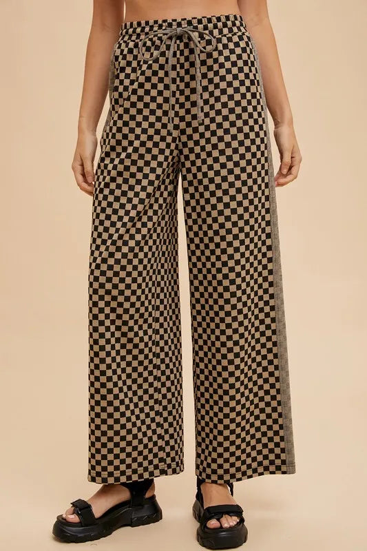 Annie Wear Drawstring Checkered Wide Leg Pants - Premium Bottoms from Trendsi - Just $48.58! Shop now at Handbags Specialist Headquarter