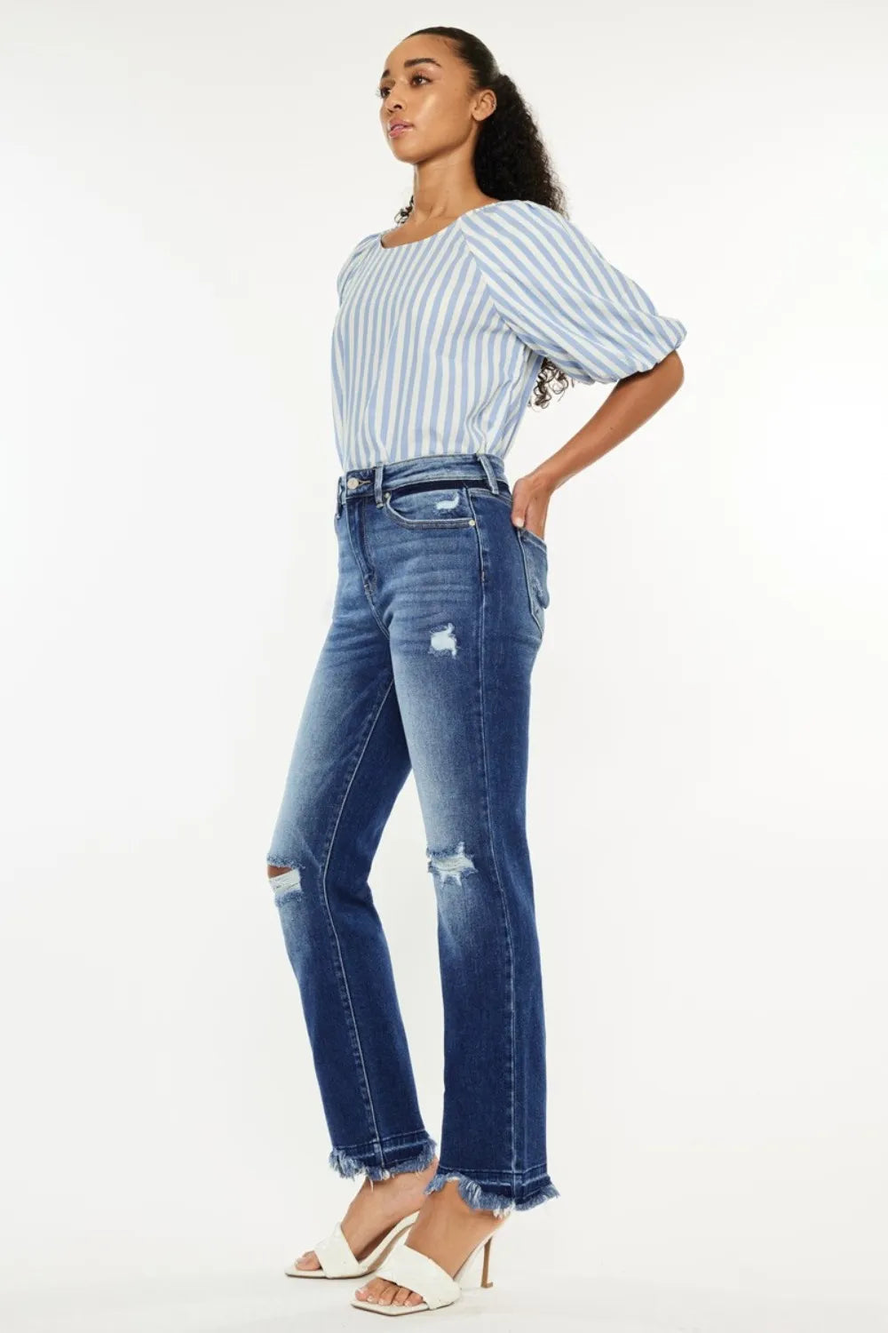 Kancan High Rise Distressed Slim Straight Jeans - Premium Sleepwear from Trendsi - Just $63.99! Shop now at Handbags Specialist Headquarter