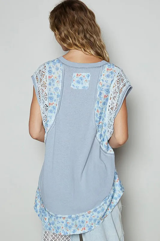 POL Floral Frayed Hem Crochet Cap Sleeve Top - Premium Women / Jeans & Denim from Trendsi - Just $55.08! Shop now at Handbags Specialist Headquarter