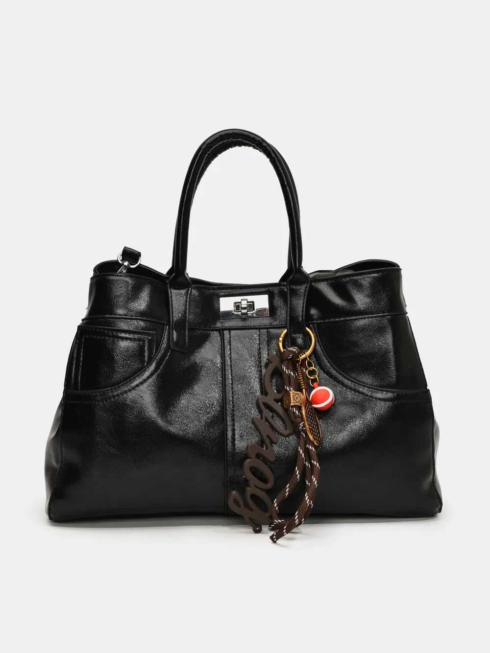 PU Leather Handbag with Pendant - Premium Tote Bag from Trendsi - Just $40.99! Shop now at Handbags Specialist Headquarter