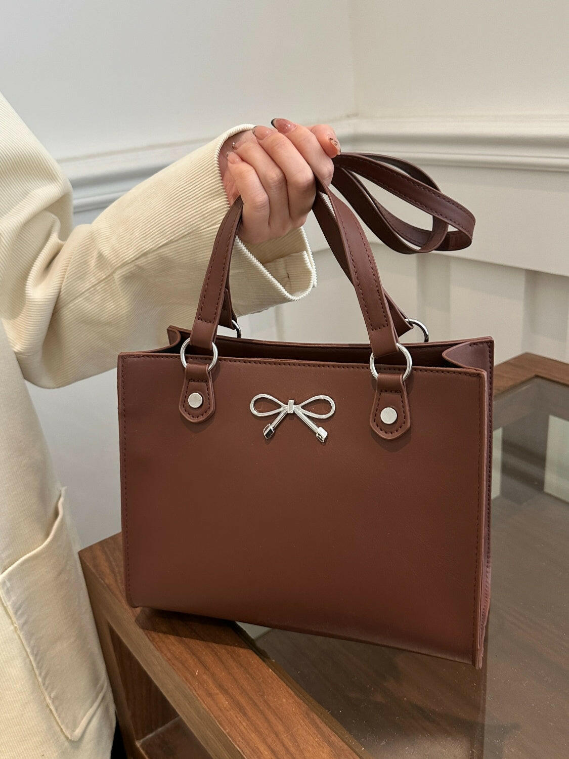 Bow PU Leather Shoulder Bag.