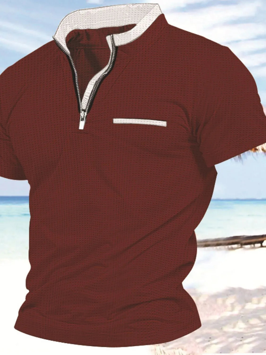 Men's Full Size Zip Collar Short Sleeve Polo Plus Size - Premium Men's Shirts from Trendsi - Just $32.46! Shop now at Handbags Specialist Headquarter